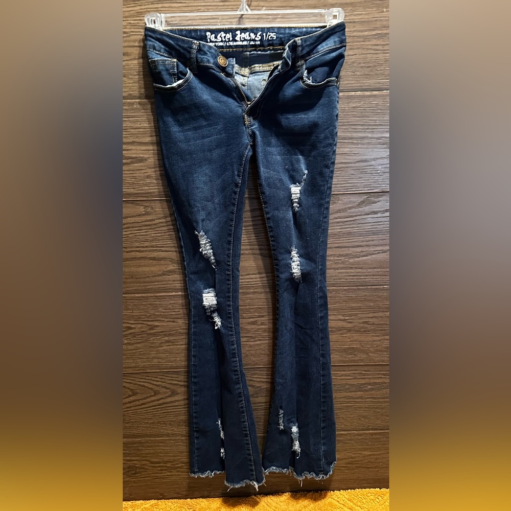 Pastels Dark Blue Distressed Skinny Jeans